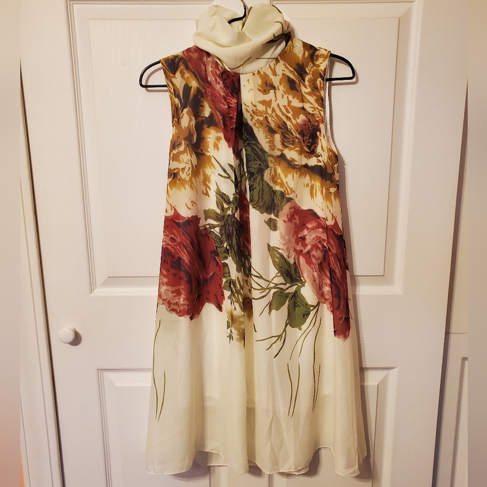 Vintage Floral Turtleneck Mini Dress